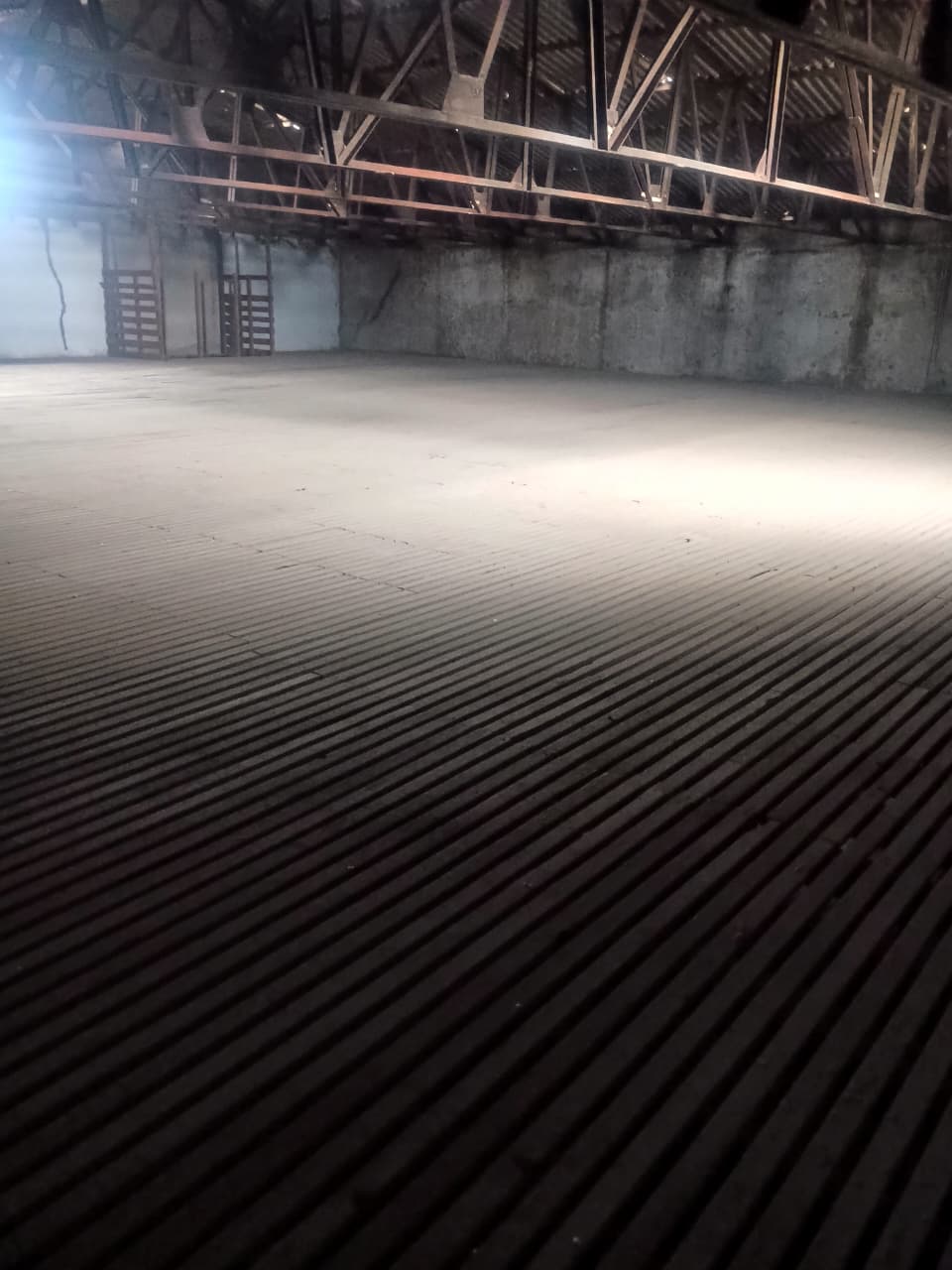 Interior of cold storage hall — wide floor space with industrial ceiling